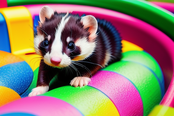 Ferret exploring a colorful maze