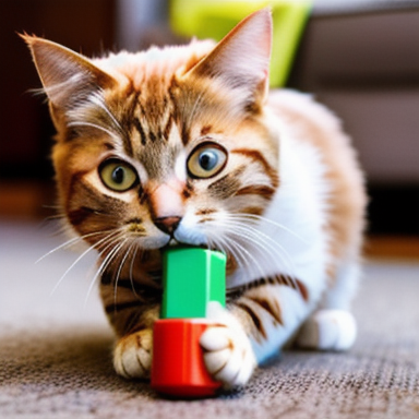 Imagem de um gato brincando com um brinquedo