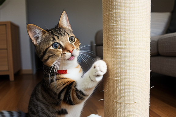 Gato brincando com arranhador