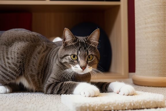 Gato brincando com arranhador