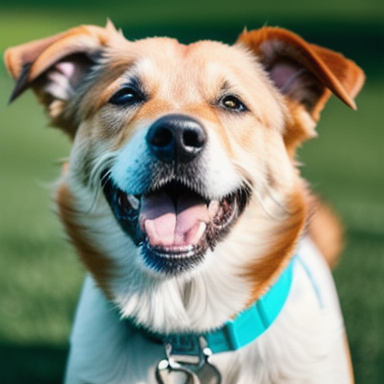 A happy dog looking at its owner during a training session