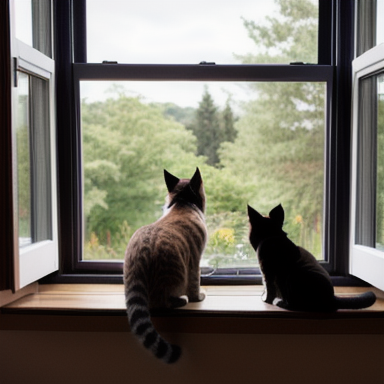 Two cats sitting peacefully on a windowsill