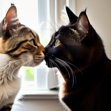 Two cats sniffing each other