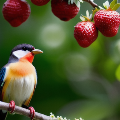 Pássaro se alimentando de frutas frescas