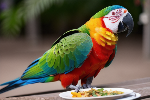 Parrot eating a healthy meal