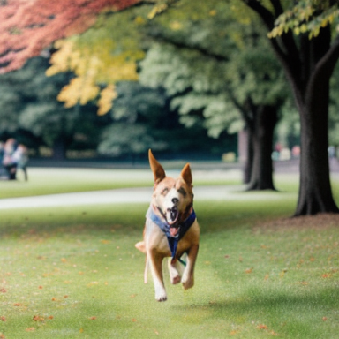 Cão correndo atrás de uma bola no parque