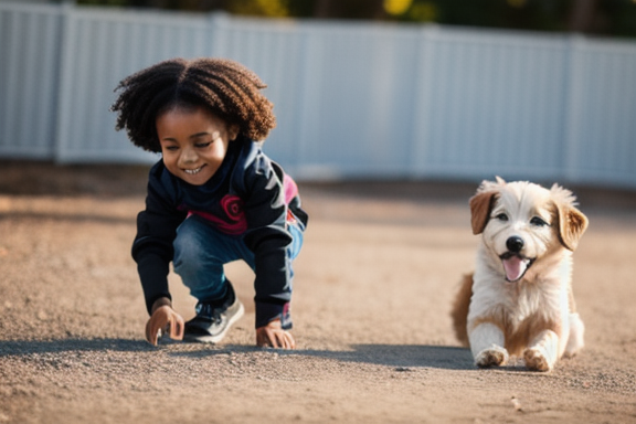 Child and dog playing