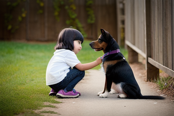 Child and dog sitting together