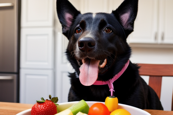 Dog eating fruits and vegetables