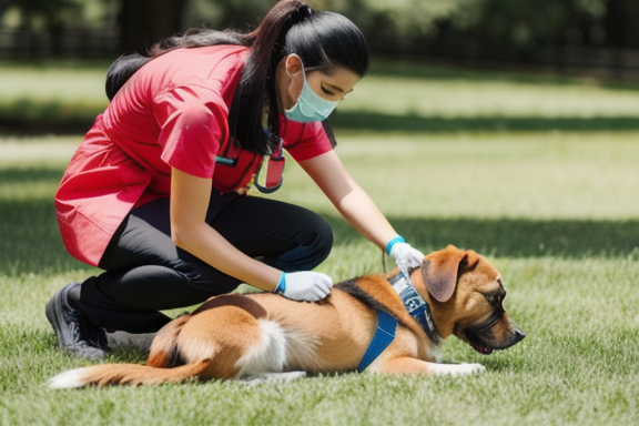 Person performing first aid on a dog