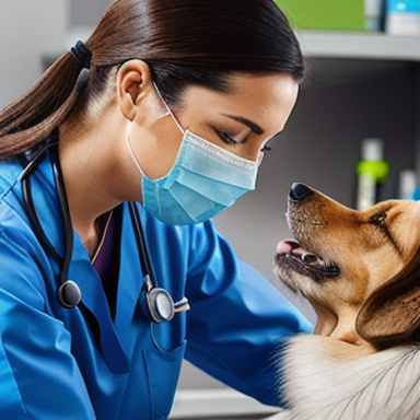 Veterinarian administering medication to a dog